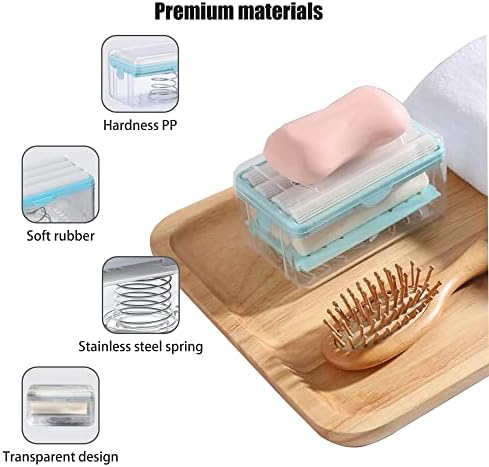 Multifunctional Soap Box,Foam Dispenser with Roller/Drain Holes,Spring Foaming Soap Bar Holder/Container/Dish/Case/Container,Family Countertop Handwashing Gadget for Bathroom/Kitchen/Shower/Bath(2pcs)