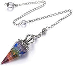 Jovivi Natural 7 Chakra Healing Crystal Pendulums for Divination Dowsing 6 Facted Crown Hexagonal Pointed Resin Chip Stones Reiki Chakra Gemstone Pendulum Pendant Wiccan Witchcraft