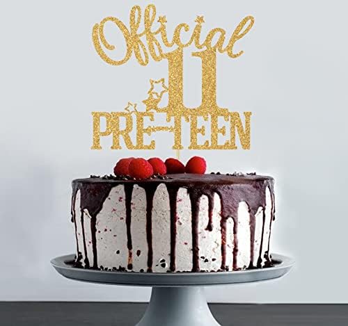 Gold Glitter Official 11 Pre-teen Cake Topper, Happy 11th Birthday/Bruh I'm11, Cheers to 11 Years 11th Birthday Party Decorations Supplies