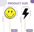24PCS One Happy Dude Cupcake Toppers,Retro Smiley Face Checkered Cake Decorations for Boys 1st Birthday Party, Groovy First Birthday Supplies - Smiley Face Cake Picks