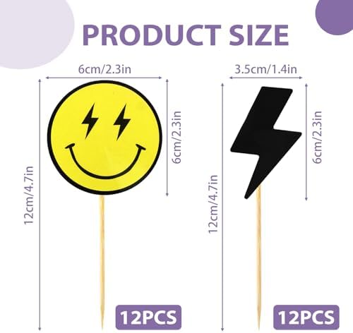 24PCS One Happy Dude Cupcake Toppers,Retro Smiley Face Checkered Cake Decorations for Boys 1st Birthday Party, Groovy First Birthday Supplies - Smiley Face Cake Picks
