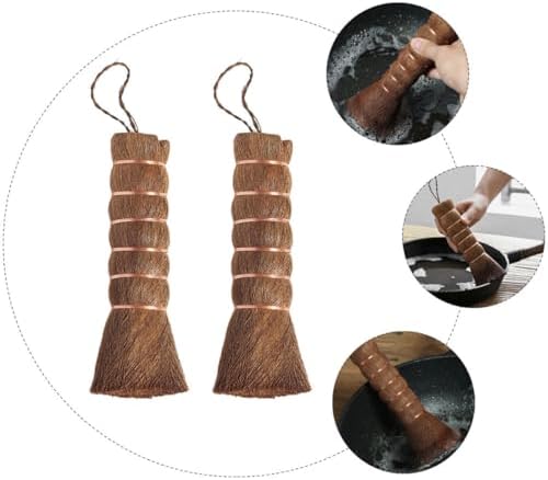 NUOBESTY 2pcs Brown Bristle Tea Tray Cleaning Brushes Set, Reusable Kitchen Pot and Teaware Scrubbers for Tea Room and Home Use