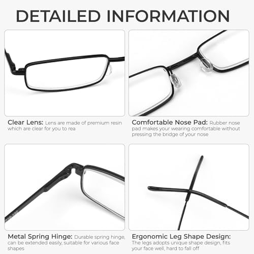 SEEKEY 2 Pack Slim Reading Glasses for Men Women,Pen Pocket reading glasses with Blue Light Blocking Readers Portable Case