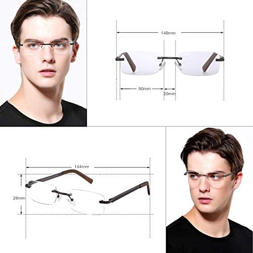3 Pack Rimless Reading Glasses for Men Blue Light Blocking Readers Spring Hinge Metal Arms Sturdy Stylish Computer Glasses +2.0