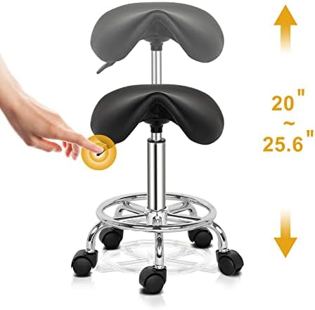 Bonnlo Adjustable Saddle Salon Stool Hydraulic Gas Lift Chair, Swivel Rolling Wheels & Ergonomic, for Hairdressing Manicure Tattoo SPA Beauty Therapy Bar Studio, Black