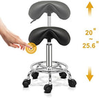 Bonnlo Adjustable Saddle Salon Stool Hydraulic Gas Lift Chair, Swivel Rolling Wheels & Ergonomic, for Hairdressing Manicure Tattoo SPA Beauty Therapy Bar Studio, Black