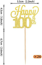 24 Pack Happy 100th Cupcake Toppers Glitter Number 100 Hundred Cheers to 100 Days Cupcake Food Picks for 100 Days Birthday Wedding Anniversary Party Cake Decorations Supplies Gold