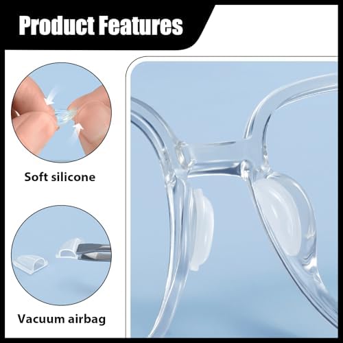 30 Pairs Nose Pads for Glasses, Anti-Slip Silicone Eyeglass Nose Pads, 5mm Heightened Airbag Cushions, Comfortable D-Shaped Adhesive Replacement Nose Pad for Sunglasses, Clear