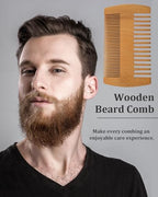 4 Pack Double-Sided Pocket Comb, Wooden Dual Action Beard and Mustache Comb Set with Leather Cases for Beards and Mustaches, Everyday Styling Comb For Detangling Knots, Beard Care & Grooming