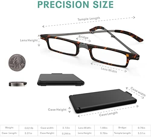 Case Upgrade-Ultra-light and Thin Foldable Reading Glasses Folding Readers for Men Women Compact Portable Rectangle Eyewear Case (Tortoise, 1.5)