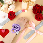 JUNEBRUSHS 4 Pieces Slap Bracelet Corsage Wristlet Bands, White Floral Snap Bracelet Corsage Wristlet Bands with Hollow template for Wedding Prom DIY Bouquet Accessories Bridesmaids Bride Shower
