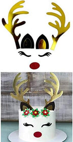 3 Set Christmas Cake Topper Decorations Reindeer Antler Rabbit Bunny Cake Topper with Eyelashes Nose Ear for Easter Xmas Halloween Party Decor Supplies