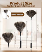 Ostrich Feather Duster, 18-48 Inch Extendable Feather Duster with Natural Fluffy Ostrich Feathers, Dusters for Cleaning Ceiling Fans, Blinds, High Ceilings, Furniture, Cars, Washable & Reusable