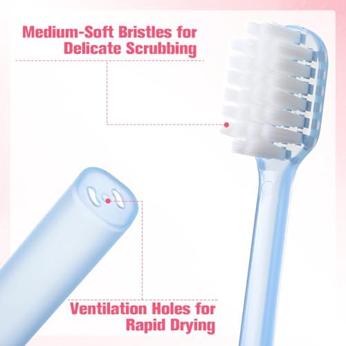 Tucnoeu 2 Pcs Travel Toothbrush, Portable Travel Toothbrush Set, Mini Soft Toothbrushes for Adults, Medium Bristles, Portable for Road Trips & Air Travelling