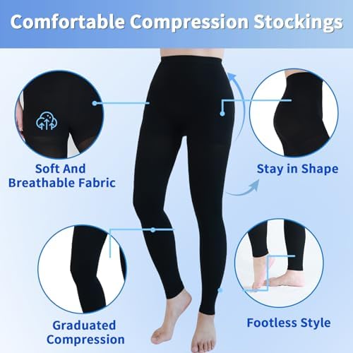 Medical Compression Pantyhose for Women & Men, 20-30mmHg Graduated Support Compression Tights Footless Medical Compression Stockings & Leggings for Edema, Varicose Veins, Swelling(Black,S)