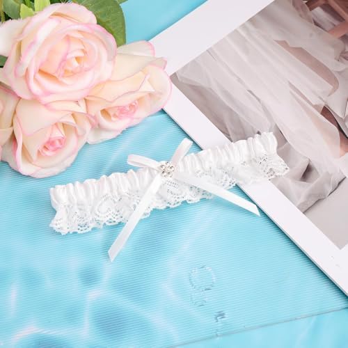 Wedding Garter for Bride, White Lace Bridal Garter with Bow Stretch Leg Strap Elegant Wedding Accessories Prom Anniversaries