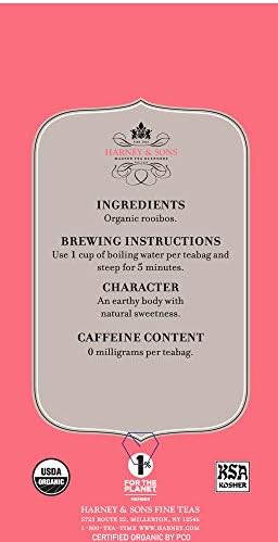 Harney & Sons Premium Tea, Organic Rooibos Herbal Tea, Individually Wrapped Tea Bags, 20/box