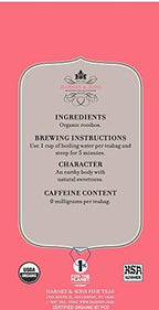 Harney & Sons Premium Tea, Organic Rooibos Herbal Tea, Individually Wrapped Tea Bags, 20/box