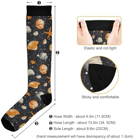 Seashell Starfish on Black Compression Socks for Women Men Knee High Socks for Running Athletic Nurse Cycling Sports