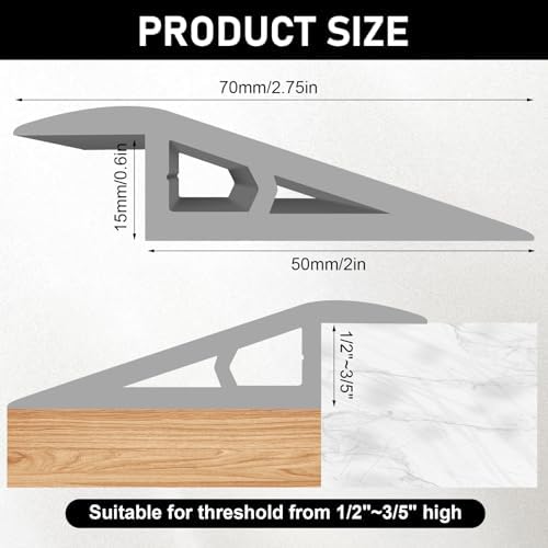 Floor Transition Strip, 1/2” to 3/5” Height Ramp - Wheelchair and Walker Access Ramp for Wheelchair, Tile to Carpet Transition, Entry Strip for Doorways (Black Walnut, 39 inch)