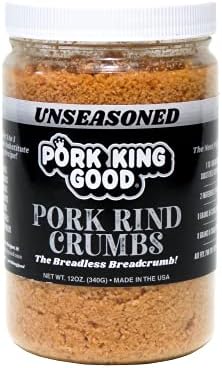 Pork King Good - Pork Rind Breadcrumbs - 2 Pack! Keto Friendly, Paleo, Gluten-Free, Sugar Free, Zero Carb Panko Substitute (Two 12 Oz Jars) (Unseasoned, 2 Pack)