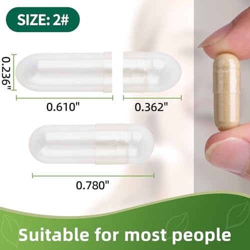 Size 2 Gelatin Empty Capsules - 100 Count Clear Empty Pill Capsules, Fillable Empty Gel Capsule for Homemade Vitamins & Powders, Easy for DIY Supplements