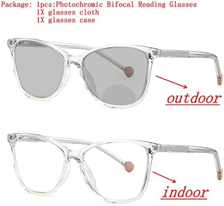 Transition Photochromic Transparent Frame Bifocal Reading Glasses For Men Women,Square Sunglasses Readers