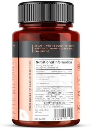 pureclinica Maximum Strength Resveratrol 1000mg x 360 Tablets - (4 Bottles of 90-12 Months Supply). 10 x Strength w/Black Pepper Extract