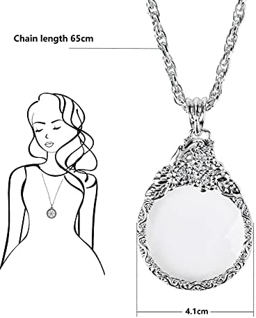 2.5X Magnifier Pendant Retro Magnifying Glass Necklace for Women Monocle for Eye Portable Pocket Magnifier Jewerly Long Chain Magnifying Monocle Lens for Reading Books Magazine Newspaper