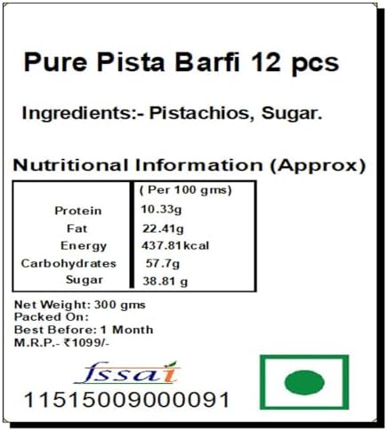 Ghasitaram Gifts Rakhi Gifts for Brothers Rakhi Sweets - Pure Pista Barfi 12 pcs with Beads Rakhi