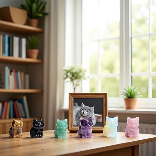 CrystalTears Tiger Eye Crystal Cat Figurine Carved Healing Crystal Gemstone Cat Lucky Cute Stone Cat Statue for Home Office Desk Meditation Decor Crystal Gifts for Women Men Cat Lover Christmas