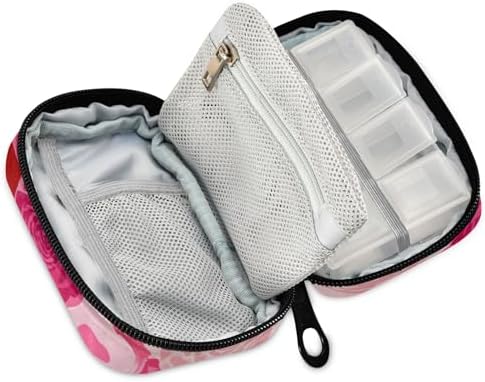 Weekly Travel Pill Organizer Pill Case for Purse Small Pill Box 7 Day Portable Vitamin Holder Medicine Container Pink Love and Rose Valentine