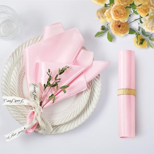 KKJIAF 50 Pack Light Pink Square Satin Napkins 17x17 Inch Soft Smooth Cloth Napkins，Silky Table Napkin for Wedding Banquet Party Decoration