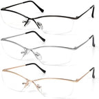 3 Pack Metal Half Frame Reading Glasses for Women Men Blue Light Blocking Readers Rectangular thin-framed Eyeglasses