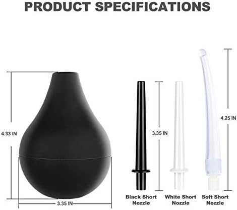 Enema Bulb Anal Douche Enema Kit for Women & Men with 3 Nozzles (4 Piece Set)