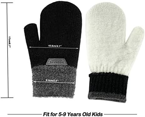 INOGIH Kids Double Layer Warm Knit Mittens Girls Boys Winter Outdoor Gloves for 3-7 Years
