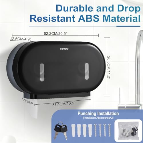 Twin Jumbo Roll Toilet Paper Dispenser, Commercial 9” Double Toilet Paper Holder Wall Mount, Industrial Tissue Dispenser with Key Lock, Tissue Holder with Dual Dispenser for Bathroom