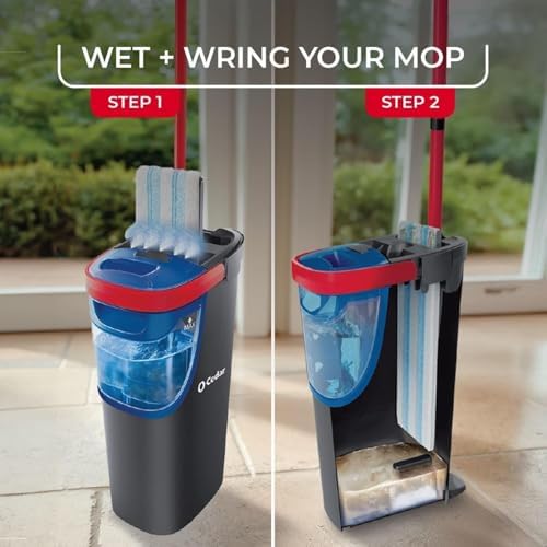 O-Cedar H2prO Flat Mop System with 2 Mop Head Refills | Quick Cleaning Tool | Clean with Clean Water | Machine Washable Reusable Microfiber Mop Pad | Safe on Wood Floors, Vinyl,Tile, Baseboards, Walls