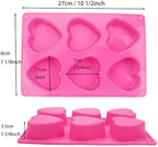 6 Holes Heart Shaped Silicone Mold For Chocolate Cake Jelly Pudding Handmade Soap Mould Candy Making Set of 2