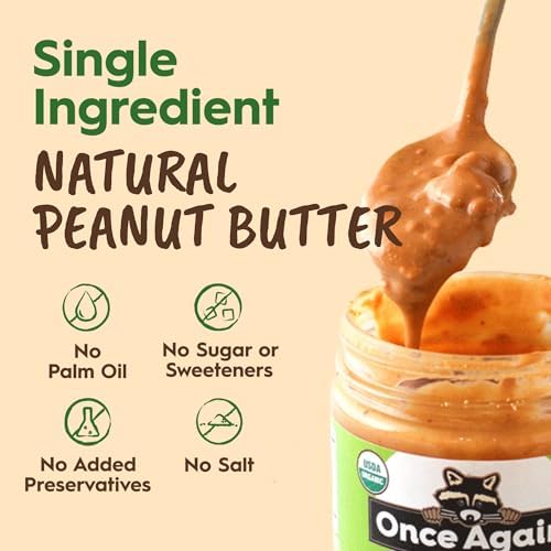 Once Again Organic Crunchy Peanut Butter No Sugar Added - Large 2.5 Pound Jar - Single Ingredient, Unsalted, Natural Peanut Butter No Palm Oil - Chunky, Unsweetened - 1 Jar (40 oz)