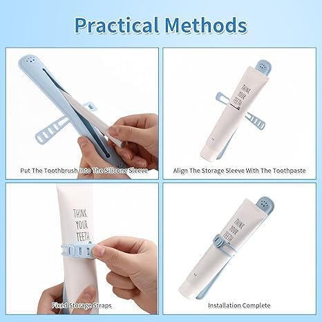 Silicone Travel Toothbrush Case with Toothpaste Storage - Portable Toothbrush Holder for Adults & Kids, Breathable Hanging Design, Compact for Camping, Gym, School, Business Trips (Blue, 1 Pack)