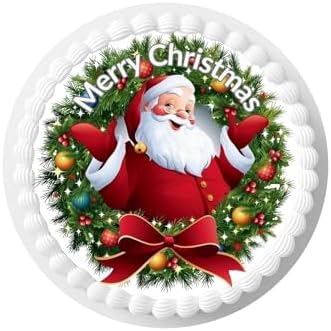 Edible Cake Topper Santa Christmas 7.5 inch Custom Personalize Holiday Round Circle