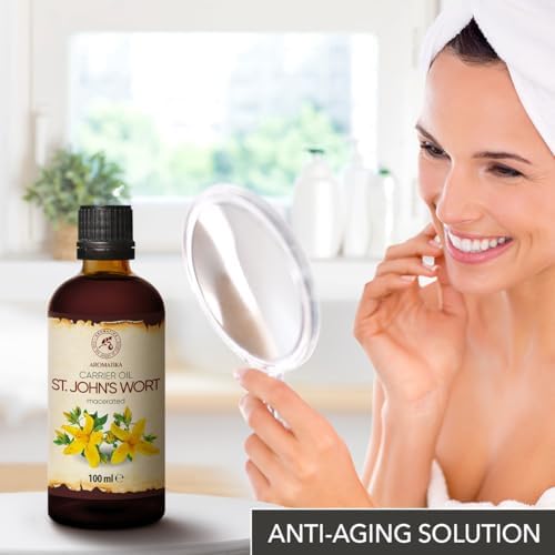 AROMATIKA St Johns Wort Infused Oil 3.4 Fl Oz - 100ml - Hypericum Perforatum - 100% Pure & Natural - St. John's Wort Oil for Intensive Care Face - Body - Skin - Hair - Massage - Great w/Essential Oil
