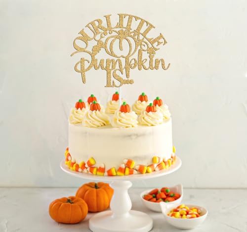 Little Pumpkin Theme He or She Cake Topper, Boy or Girls Cake Décor, Fall Autumn Baby Shower/Halloween Thanksgiving Baby Gender Reveal Party Decorations Supplies, Gold Glitter