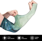 Watercolor Feather Colorful Peacock Feathers Turquoise Nation Bohemia Adult Ice Silk Cooling Arm Sleeves For Men Women,Breathable Elastic Arm Cover With Thumb.