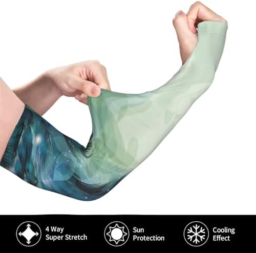 Watercolor Feather Colorful Peacock Feathers Turquoise Nation Bohemia Adult Ice Silk Cooling Arm Sleeves For Men Women,Breathable Elastic Arm Cover With Thumb.