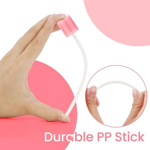 300 Pcs Disposable Oral Swabs – Long Handle Sponge Swabsticks for Mouth Cleaning, Unflavored & Individually Wrapped, Soft Foam Mouth Swabs for Daily Oral Hygiene & Personal Care (Pink 300)
