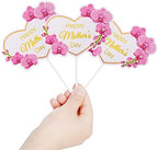 12 Pieces Happy Mother's Day Cake Toppers Flower Cupcake Topper for Mother's Day Birthday Cake Decoration Party Supplies (Style 1)
