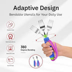 3 Pcs Adaptive Utensils for Disability, 360°Gadgets Swivel Fork Spoon with Adjustable Silicone Strap for Weak Hand Grip & Handicapped & Parkinsons Travel Eating Utensils for Disabled, Elderly