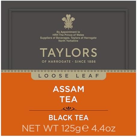 Taylors of Harrogate Pure Assam Black Tea, Loose Leaf, 4.41 Ounce Carton (Pack of 1), Full-bodied, Satisfying & Malty, Caffeinated, Premium Whole Leaf Tea